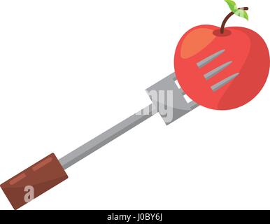 apple fork food picnic Stock Vector