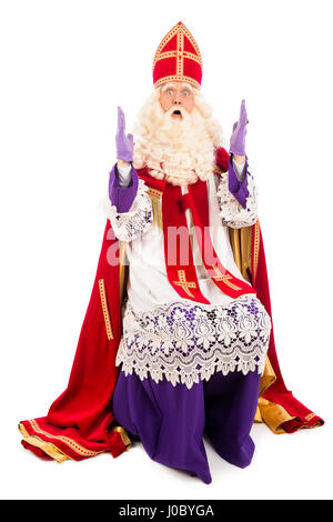 Sinterklaas full length portrait. isolated on white background. Dutch character of Santa Claus Stock Photo