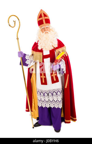 Sinterklaas portrait full length . isolated on white background. Dutch character of Santa Claus Stock Photo