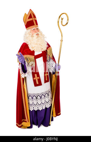 Sinterklaas portrait full length . isolated on white background. Dutch character of Santa Claus Stock Photo