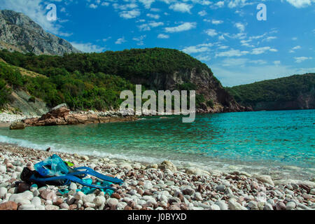 A perfect snorkeling place, on a rocky beach on the Mediterranean Sea, near Sveti Stefan/ Snorkeling beach Stock Photo