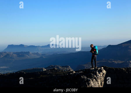 A hiker on Table Mountain, Cape Town Stock Photo