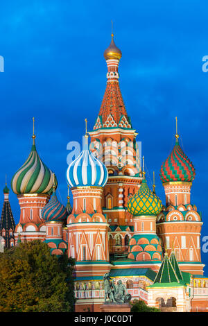 St. Basil's Cathedral lit up at night, UNESCO World Heritage Site, Moscow, Russia Stock Photo