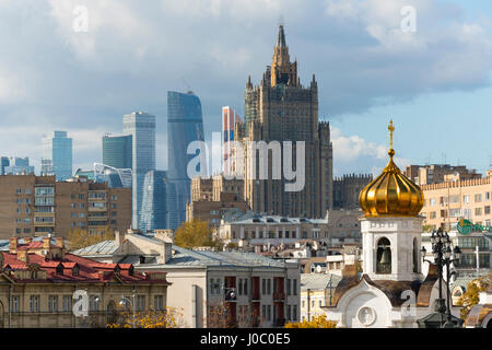 View of old and new skyscrapers, Moscow, Russia Stock Photo