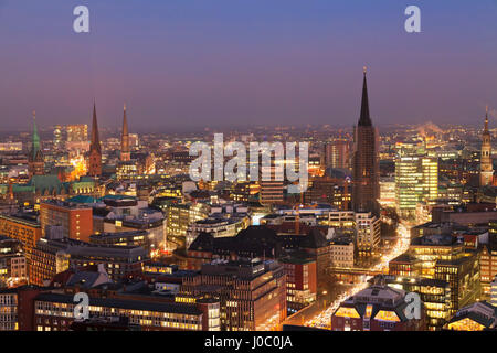 View over the city center at night, Hamburg, Hanseatic City, Germany Stock Photo