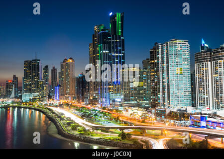 The skyline of Panama City at night, Panama City, Panama, Central America