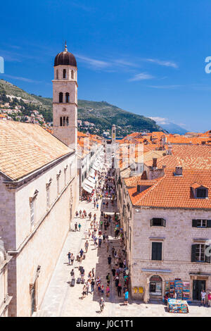 Rooftop view of Main Street Placa, Stradun, Dubrovnik Old Town, UNESCO World Heritage Site, Dubrovnik, Dalmatian Coast, Croatia Stock Photo
