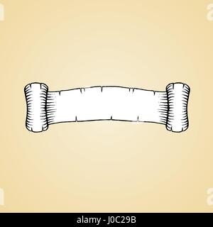 Vector Illustration of a Scratchboard Style Ink Drawing of an Old Banner with White Fill Stock Vector
