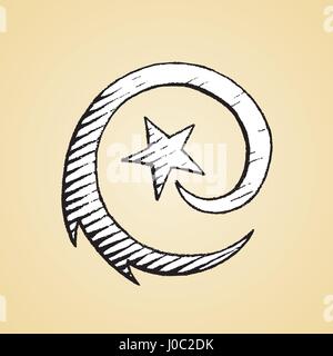 Vector Illustration of a Scratchboard Style Ink Drawing of a Shooting Star with White Fill Stock Vector