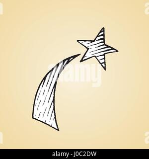Vector Illustration of a Scratchboard Style Ink Drawing of a Shooting Star with White Fill Stock Vector