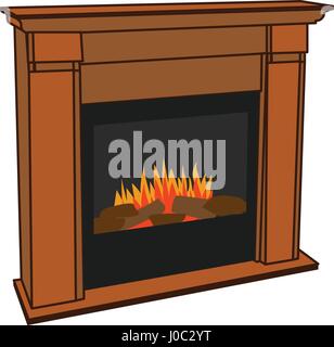Electric Fireplace With Imitation Of Flame And Firewood Stock