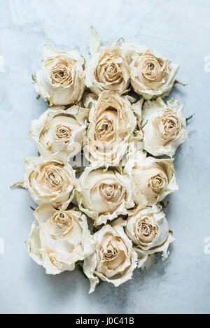 Dried rose heads, close-up, overhead view Stock Photo