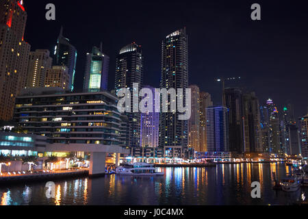 Cityscape at night of Dubai Marina, Dubai, UAE Stock Photo