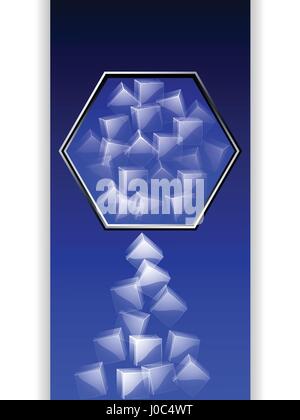 Hexagonal Metallic Border with Ice Cubes Over Blue and Black Panel Stock Vector
