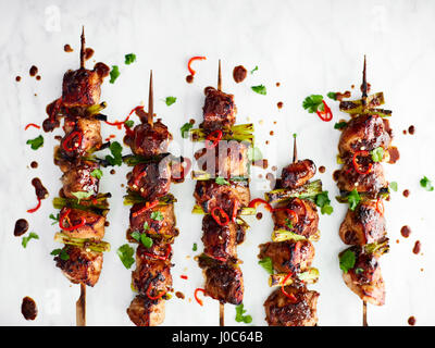 Teriyaki chicken skewers Stock Photo