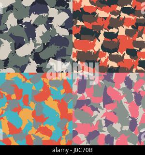 Colorful America urban camouflage. Set of USA shape camo seamless pattern. Vector fabric textile. Military print design Stock Vector