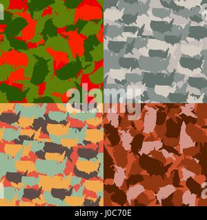 Set of USA shape camo seamless pattern. Colorful America urban camouflage. Vector fabric textile print design Stock Vector