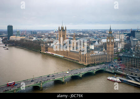 Aerial view of London with Big Ben, Westminster Palace Stock Photo