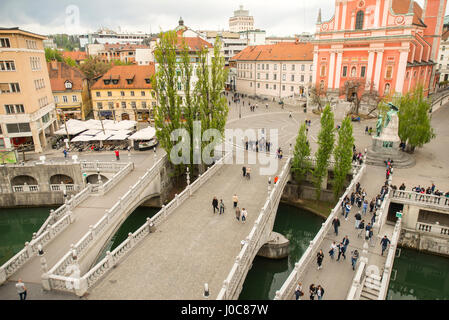 View on Presern square in Ljubljana, Slovenia Stock Photo