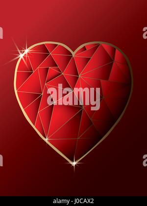 Red shiny diamond heart with dark background Stock Vector