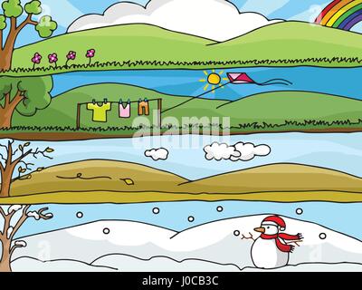 Four Seasons Landscape Vector : Each season many emotions Stock Vector