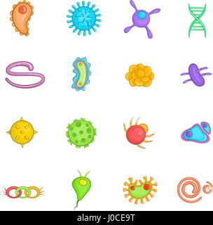 Virus icons set in cartoon style Stock Vector