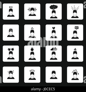 Stress icons set in simple style Stock Vector