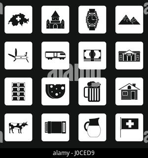 Switzerland icons set, simple style Stock Vector