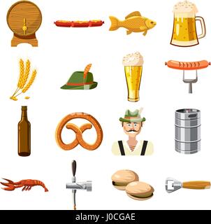 Oktoberfest icons set in cartoon style Stock Vector
