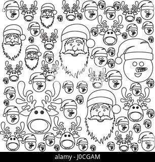 monochrome pattern of christmas faces silhouettes Stock Vector