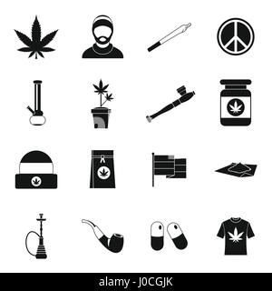 Rastafarian icons set, simple style Stock Vector