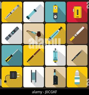 Vaping icons set, flat style Stock Vector