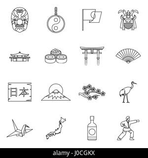 Japan icons set, outline style Stock Vector