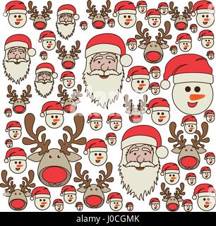 colorful pattern of christmas faces silhouettes Stock Vector