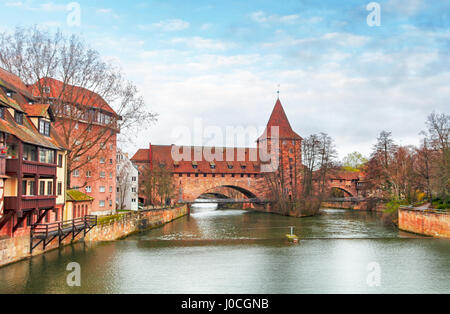 Nuremberg town - The riverside of Pegnitz river, Germany Stock Photo