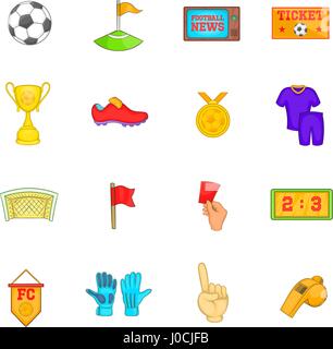 Soccer icons set, cartoon style Stock Vector