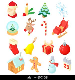 Christmas icons set, isometric 3d style Stock Vector