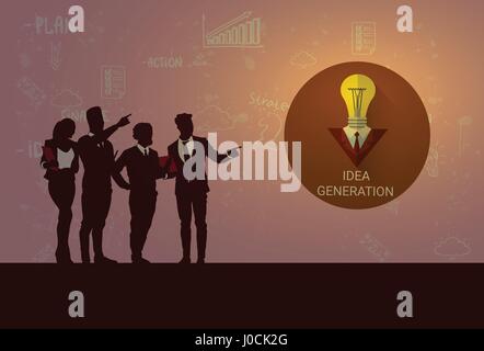 Silhouette Business People Team Meeting New Idea Seminar Training Conference Brainstorming Stock Vector