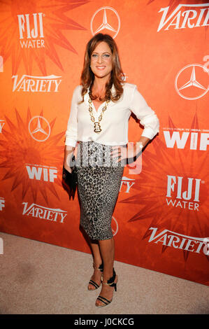 Cathy Schulman arrives at the Variety and Women in Film Emmy Nominee Celebration sponsored by Mercedes-Benz and Fiji Water at Gracias Madre on September 18th, 2015 in Los Angeles, California. Stock Photo