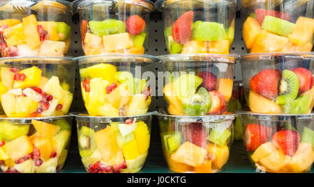 Tesco supermarket UK. Cut fresh fruit in plastic containers. Stock Photo