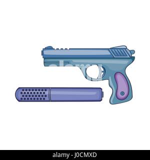 Pistol and silencer icon, cartoon style Stock Vector