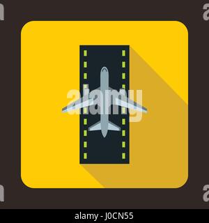 Airplane on runway icon, flat style Stock Vector