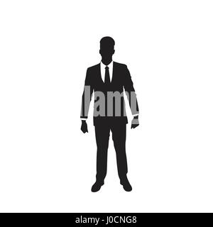 Business Man Black Silhouette Standing Full Length Over White Background Flat Vector Illustration Stock Vector