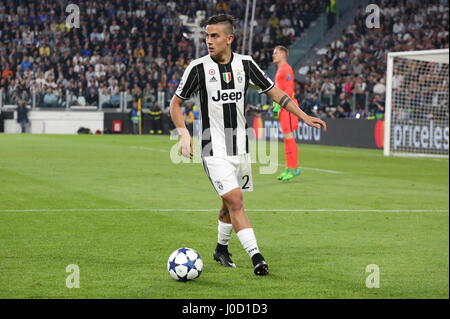 Turin, Italy. 11th Apr, 2017. Paulo Dybala (Juventus FC) during the 1st leg of Champions League quarter-final between Juventus FC and FCB Barcelona at Juventus Stadium on April 11, 2017 in Turin, Italy. Juventus won 3-0 over Barcelona. Credit: Massimiliano Ferraro/Alamy Live News Stock Photo