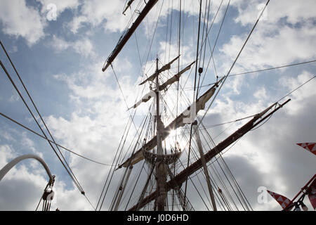 Woolwich, London, UK. 12th Apr, 2017. Tall Ship Festival The Royal Arsenal Woolwich. The Morgenster rigging Credit: Brian Southam/Alamy Live News Stock Photo