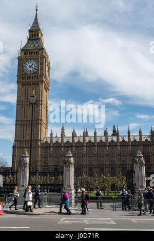 London, UK. 11th Apr, 2017. High security presence in front of the Houses of Parliament following a terrorist attack which occured on March 22nd, 2017 Credit: Alexandre Rotenberg/Alamy Live News Stock Photo