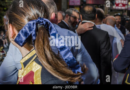 Madrid, Spain, 12th April 2017. Holy Week previous procession Jesus of the Health closed to Virgin of Carmen church in Madrid, Spain. Credit: Enrique Davó/Alamy Live News. Stock Photo