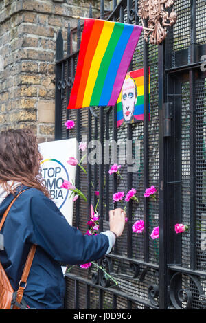 London, UK. 12th Apr, 2017. London: Hundreds protest Chechnya gay 'concentration camps' Credit: Zefrog/Alamy Live News Stock Photo