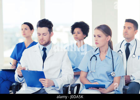 group of happy doctors on seminar at hospital Stock Photo