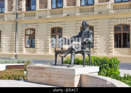 KESZTHELY, HUNGARY - SEPTEMBER 29, 2016: Statue of Count Gyorgy outside Franciscan Church on Foe Square. Keszthely, oldest and biggest town in the reg Stock Photo